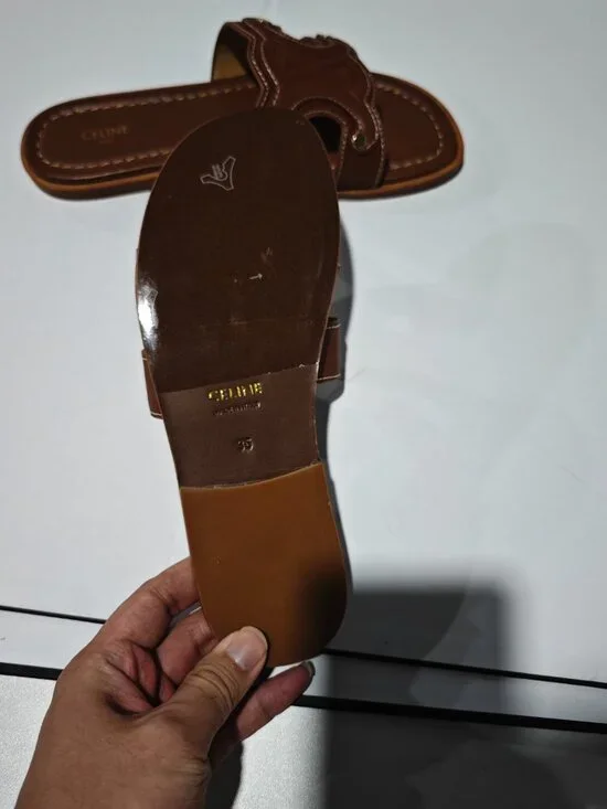 CELINE Brown Triomphe Logo Slide Sandals - Picture 4 of 4